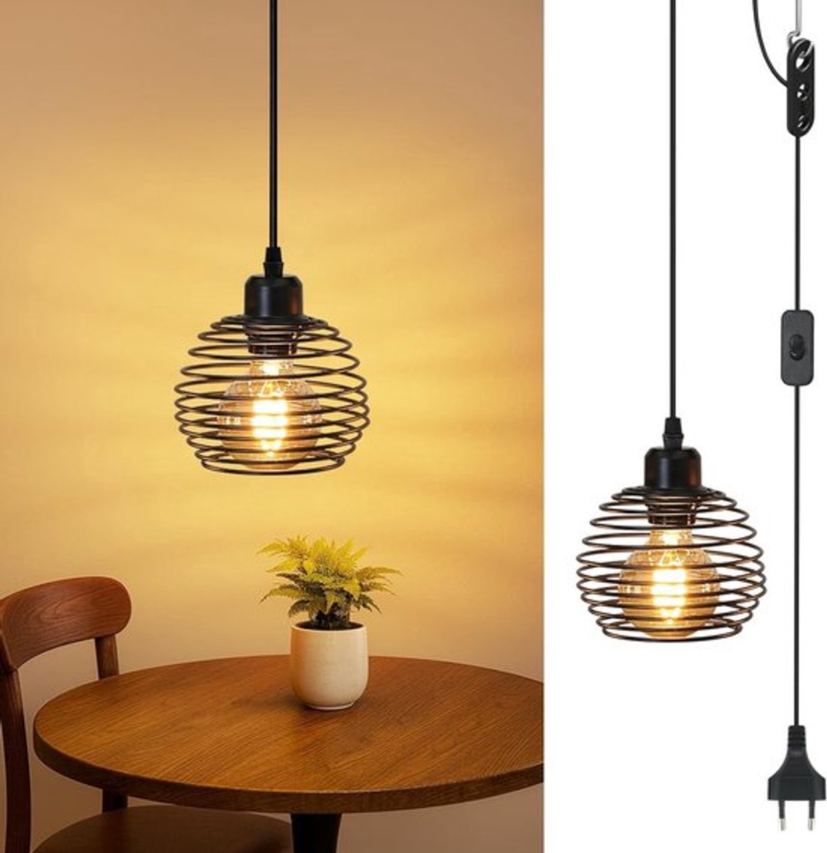 Pendellamp Vintage 1-lichts in zwart industrieel design met E27 fitting, 4.5m kabel en sch