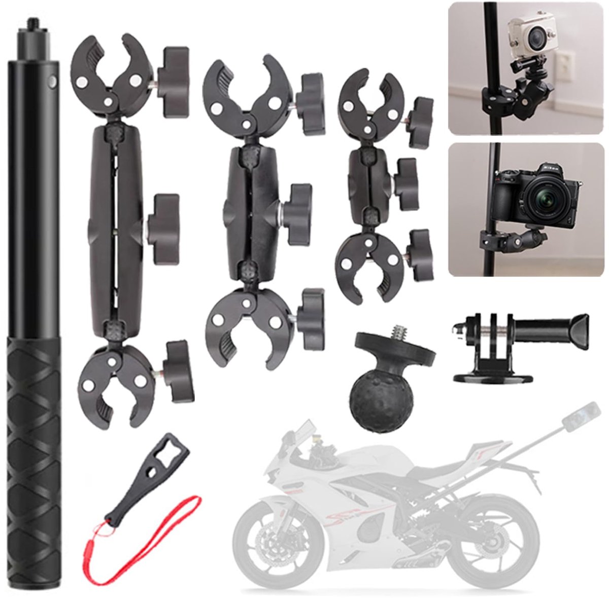 SnelShoppen - Accessoires voor Insta 360 x4, x3, x5, motorset, dubbele klem met 360 graden rotatie, aluminium houder voor videocamera, dubbele stabili