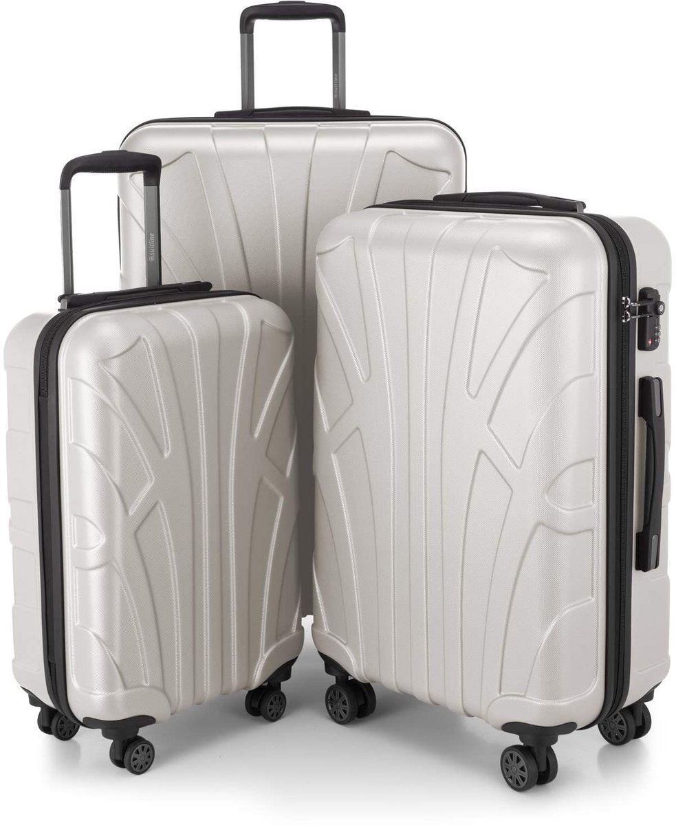 SnelShoppen - 3-delige Kofferset ABS Harde Schaal Handbagage 55 cm, 66 cm, 76 cm Uitbreidbaar met TSA Slot, 4 Dubbele Wielen, Lichtgewicht Wit