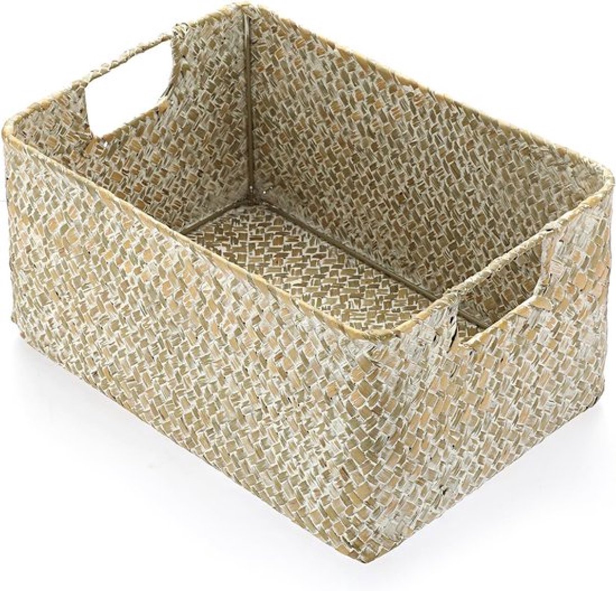 Geweven zeesgras opbergmand voor badkamer en bureau, decoratieve multifunctionele mand voor planken en bureaus (wit, klein)