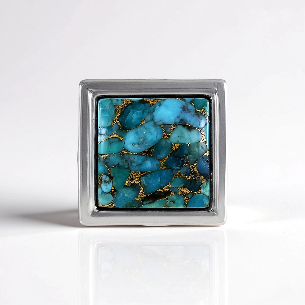 Cavill - Geplaatineerde 925 Sterling Zilver Hanger - Blauwe Mohave Koper Turkoois 5,813 ct - Carré Cabochon - Luxe Uniek Turkoois Sieraad