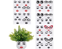 PH PandaHall 6 vellen sjablonen om te schilderen, stickers met vrouwelijke gezichten om te knutselen, lippen, mond, ogen, wenkbrauwen, neus, stickers, maak een gezichtssticker voor decoratie
