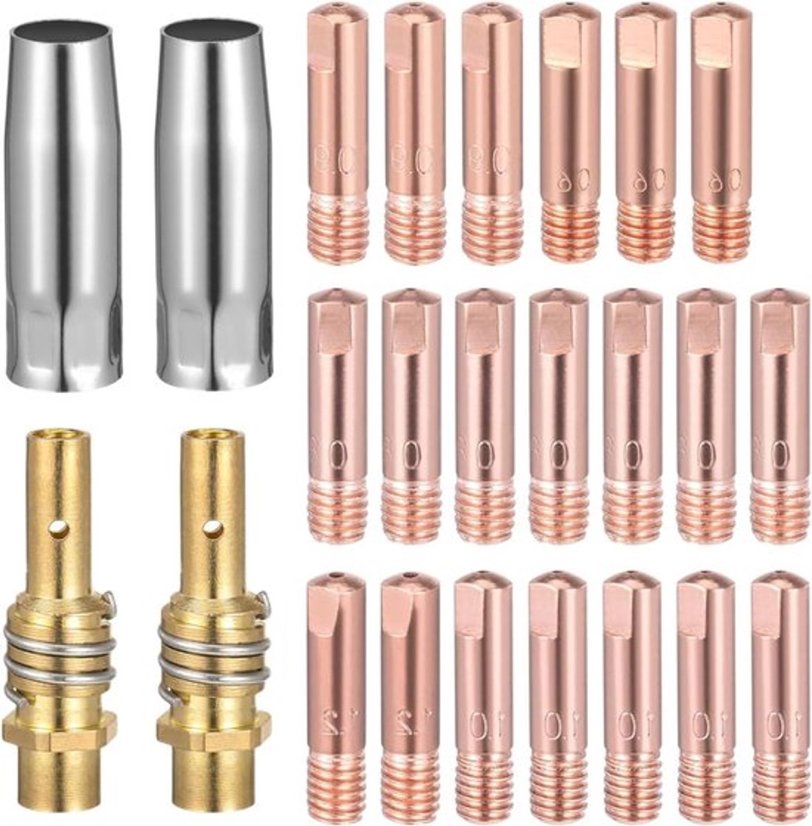 24-delige lasaccessoireset voor MIG/MAG lasbrander - stroommondstukken, lasmondstukken, mondstukken, isolator, moersleutel