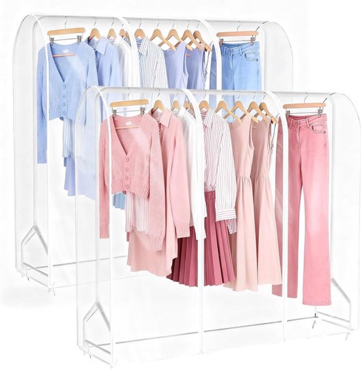 Set van 2 Kledingstands met Rits, Transparante Kledinghoezen, Grote Beschermende Tas voor Kleding, 180 x 50 x 150 cm, Stofbescherming, Waterdicht en Duurzaam PEVA Materiaal