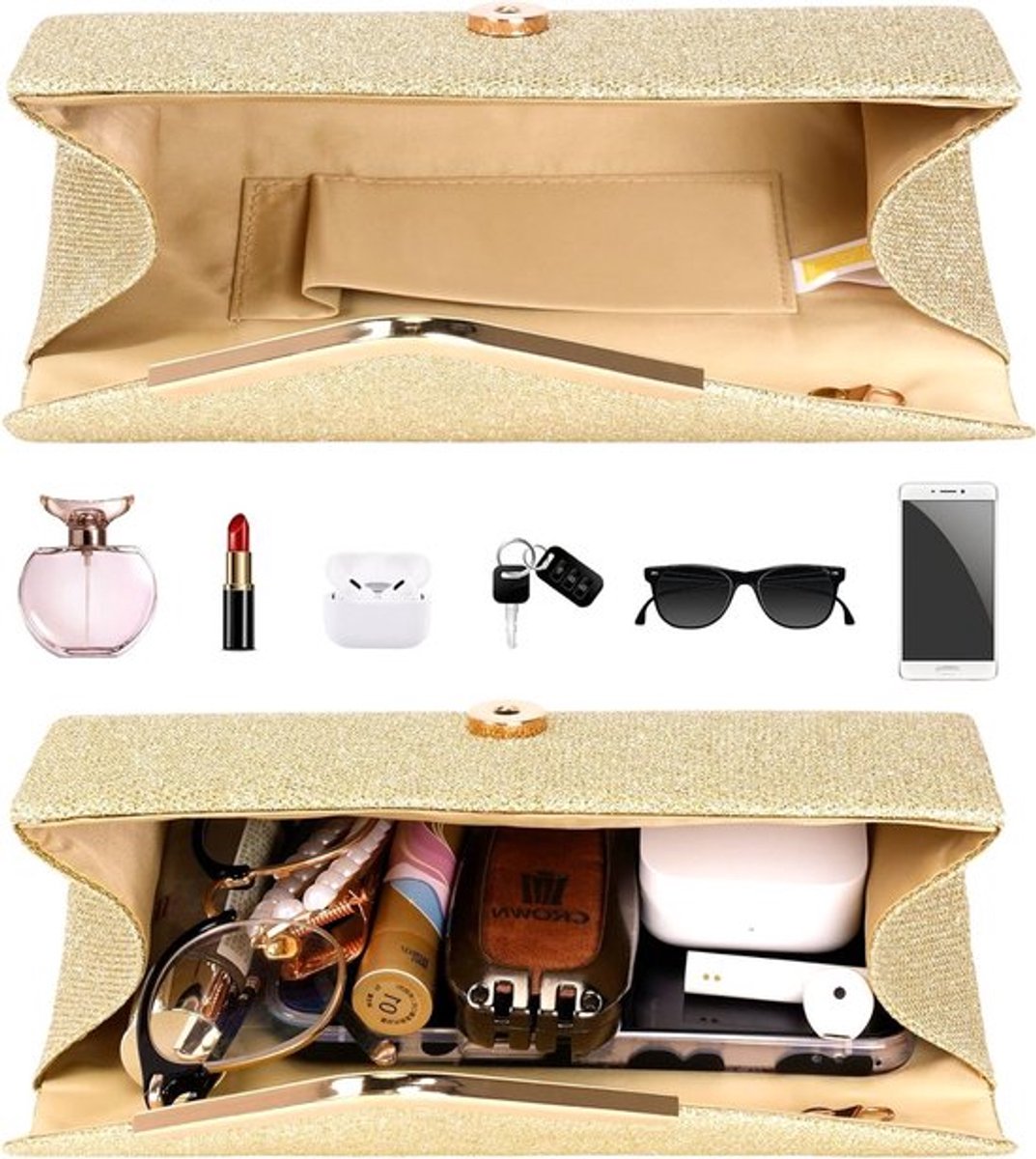 Dames Clutch met Glanzende Pailletten, Avondtas in Zilver, Roze, Goud en Zwart, Elegante Handtas voor Feestjes en Uitgaan