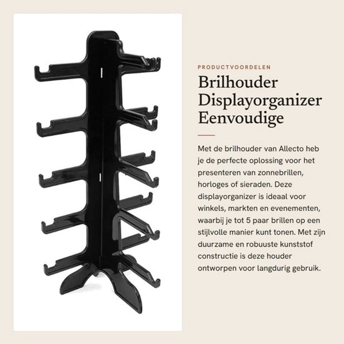 Brilhouder - Eenvoudige installatie - Zwart - Zonnebrilhouder - Geschikt voor winkels - 5 paar brillen
