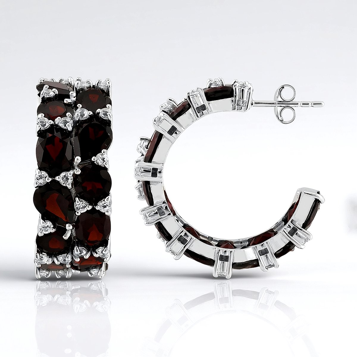 Cavill - 925 Sterling Zilveren Oorbellen met 27,8 ct Granaten - Ovaal, Druppel & Rond - Witte Topaas Accent - Elegante Handgemaakte Sieraden