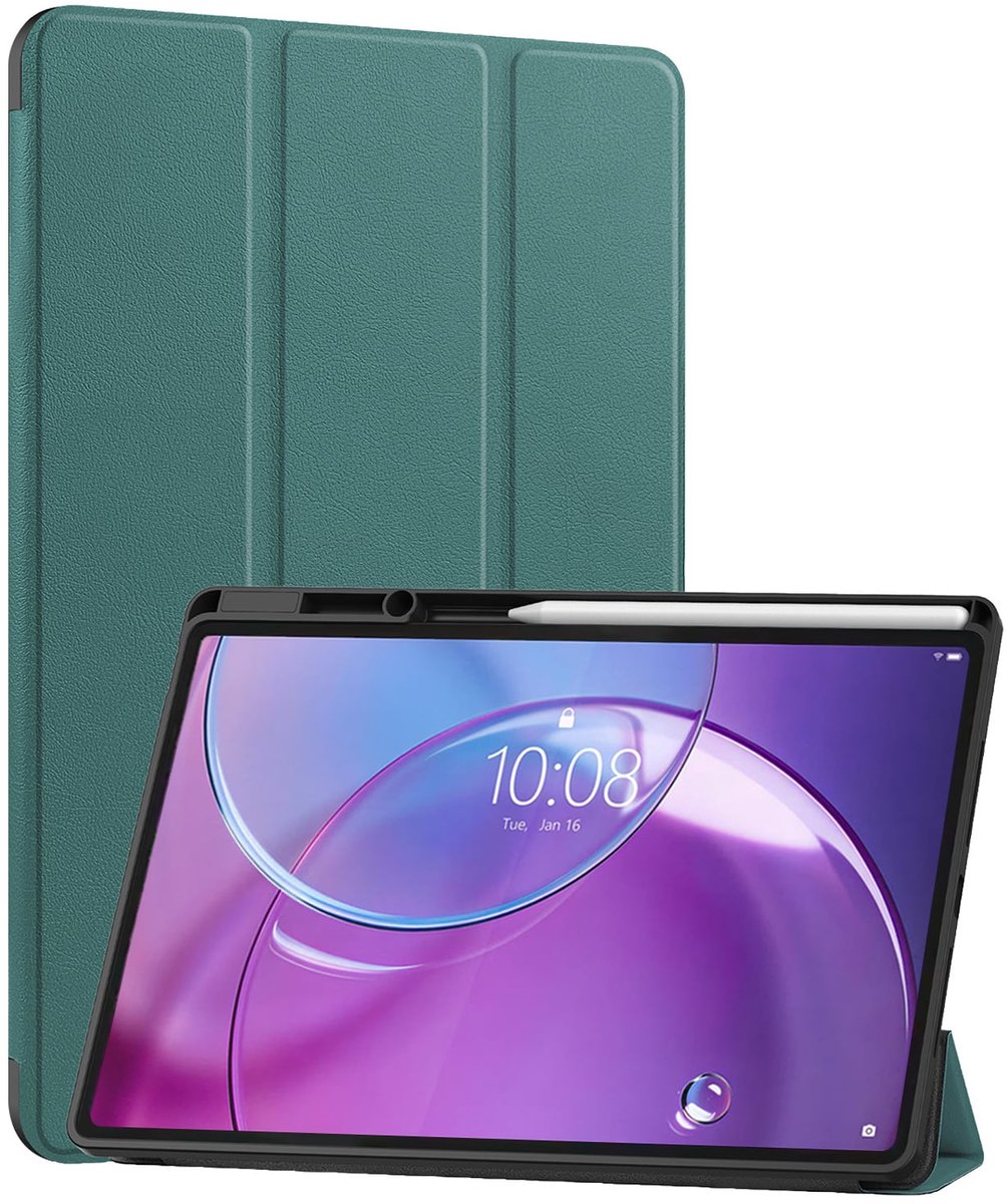 Hoes - Geschikt voor Lenovo Idea Tab Pro Gen 2 - Dun & Stevig - Trifold Bookcase - Hard Cover Case - Met Uitsparing Geschikt voor Lenovo Pen - Hardcover Book - Tablet Hoesje - Donkergroen