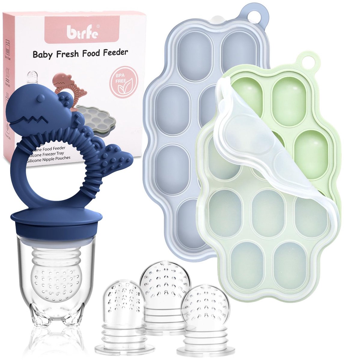 SnelShoppen - Babyvoedsel-bewaardoos met fruitzuiger voor baby's, zelfgemaakte babyvoeding container, popsicle vorm, invriesbaar, blauw