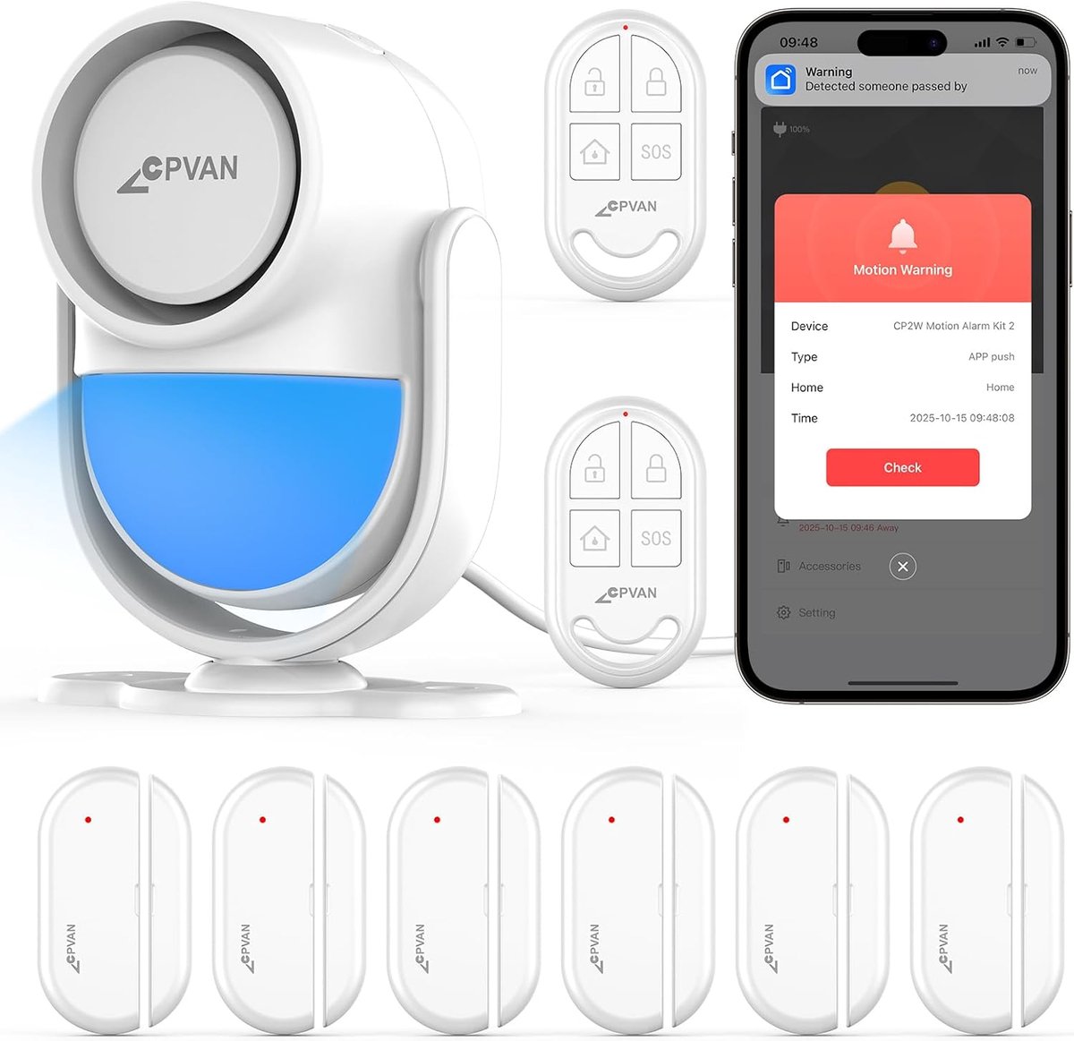 SnelShoppen - Alarmsysteem voor huis met wifi PIR bewegingsmelder, doe-het-zelf inbraakbeveiliging, raam/deursensor, afstandsbediening en app, veiligh