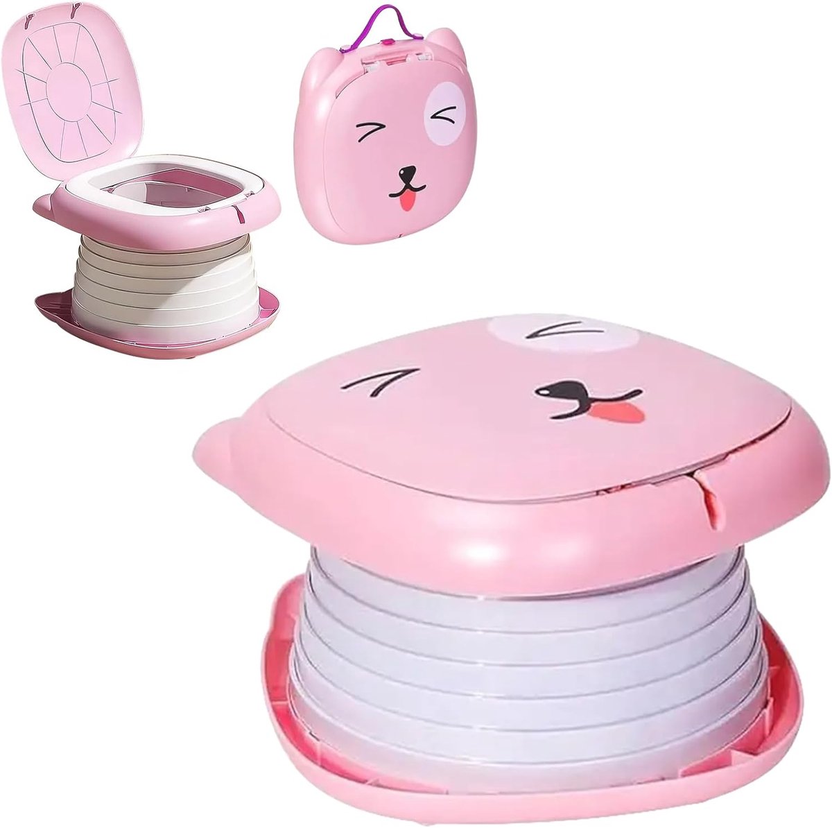 SnelShoppen - Opvouwbare Toiletbril voor Kinderen, Reis Potje met Antislip Design, Ideaal voor Peuters, Camping, Auto, Roze, Inclusief Opbergtas