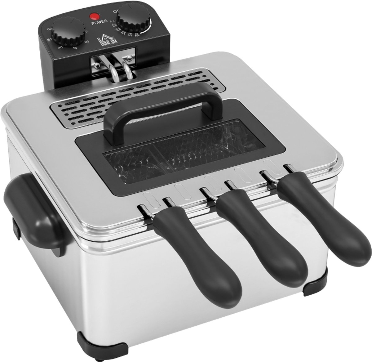 Merdoo Dubbele Frituurpan-Frituurpan Deluxe-5L-Regelbare Thermostaat-Uitneembaar Frituurmandje-2000W-Oververhittingsbeveiliging + Timer-zilver