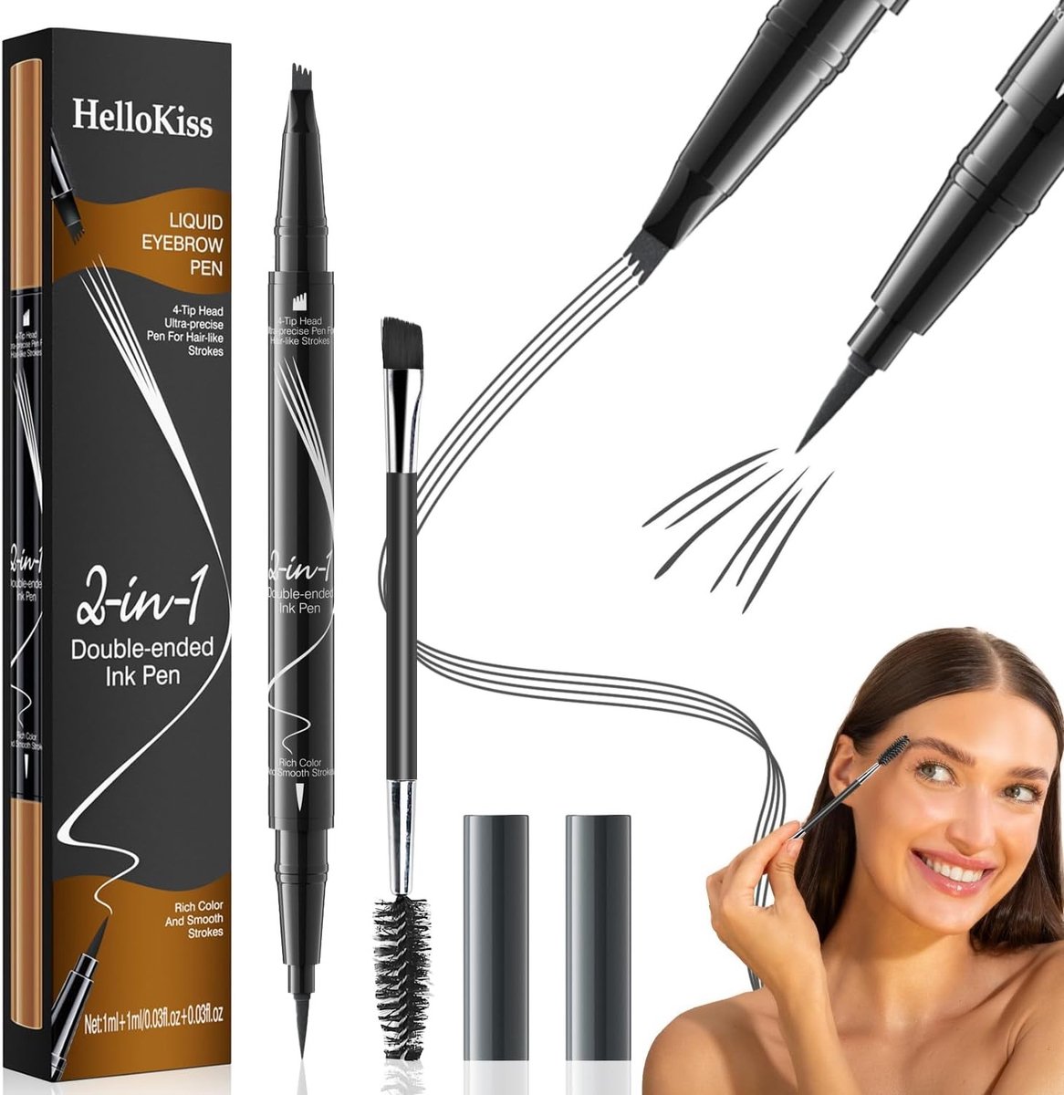 2-in-1 Oogbrauwpotlood met Microblading Functie, Precisie Borstel en Waterdichte Formule voor Natuurlijke 3D Haartjes in Grijs