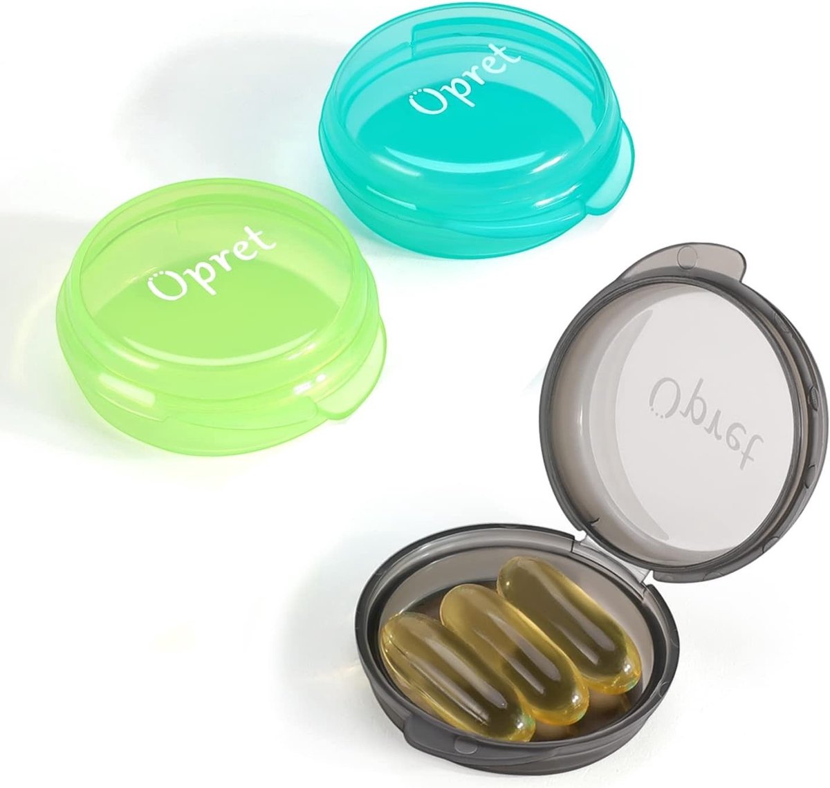 Reisvriendelijke Pillendoos voor Vitaminen, Visolie en Tabletten - 3 Stuks, Compact en Draagbaar in Zwart, Cyan en Groen