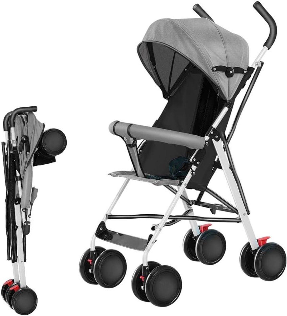 Kinderwagen met badje - Compacte buggy - Baby vervoeren - Ultracompact ontwerp - Tot 22 kg - Donkergrijs