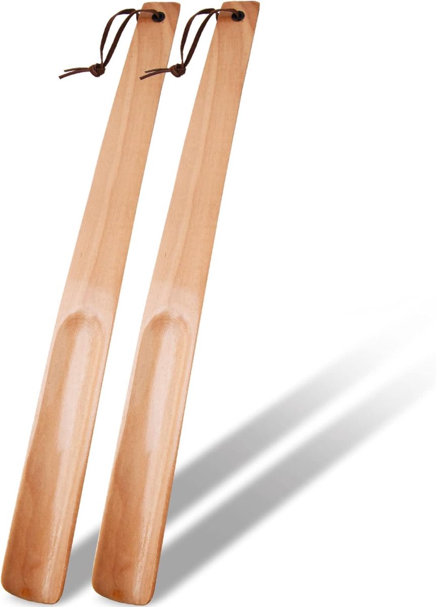Schoenlepel set van 2 lange houten schoenlepels - 38 cm - lichtbruin - ideaal voor eenvoudig aantrekken van schoenen - SnelShoppen