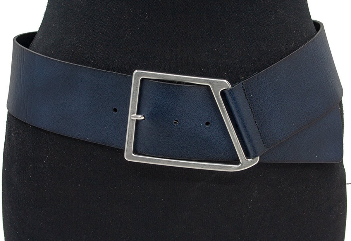Dames riem donker blauw - Leren heupriem 6cm met zilverkleurige gesp - Leer - Brede riem - Casual - Maat 105