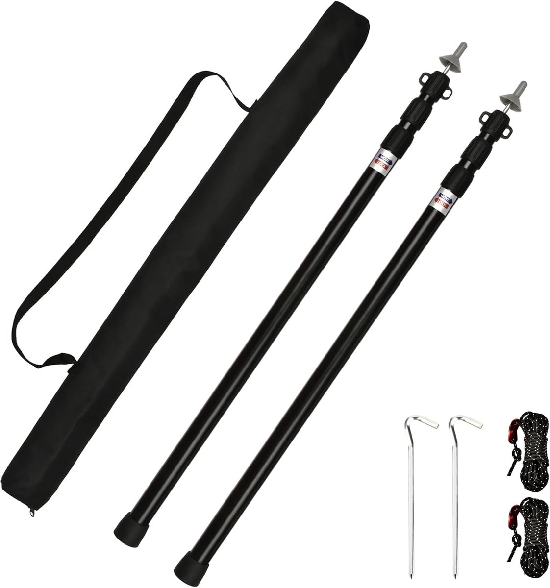 SnelShoppen - Telescoopstang voor Tenten en Luifels, Aluminium Telescopische Tentstangen 95-234 cm, Zwart, 2 Stuks voor Camping, Veranda en Dekzeilen
