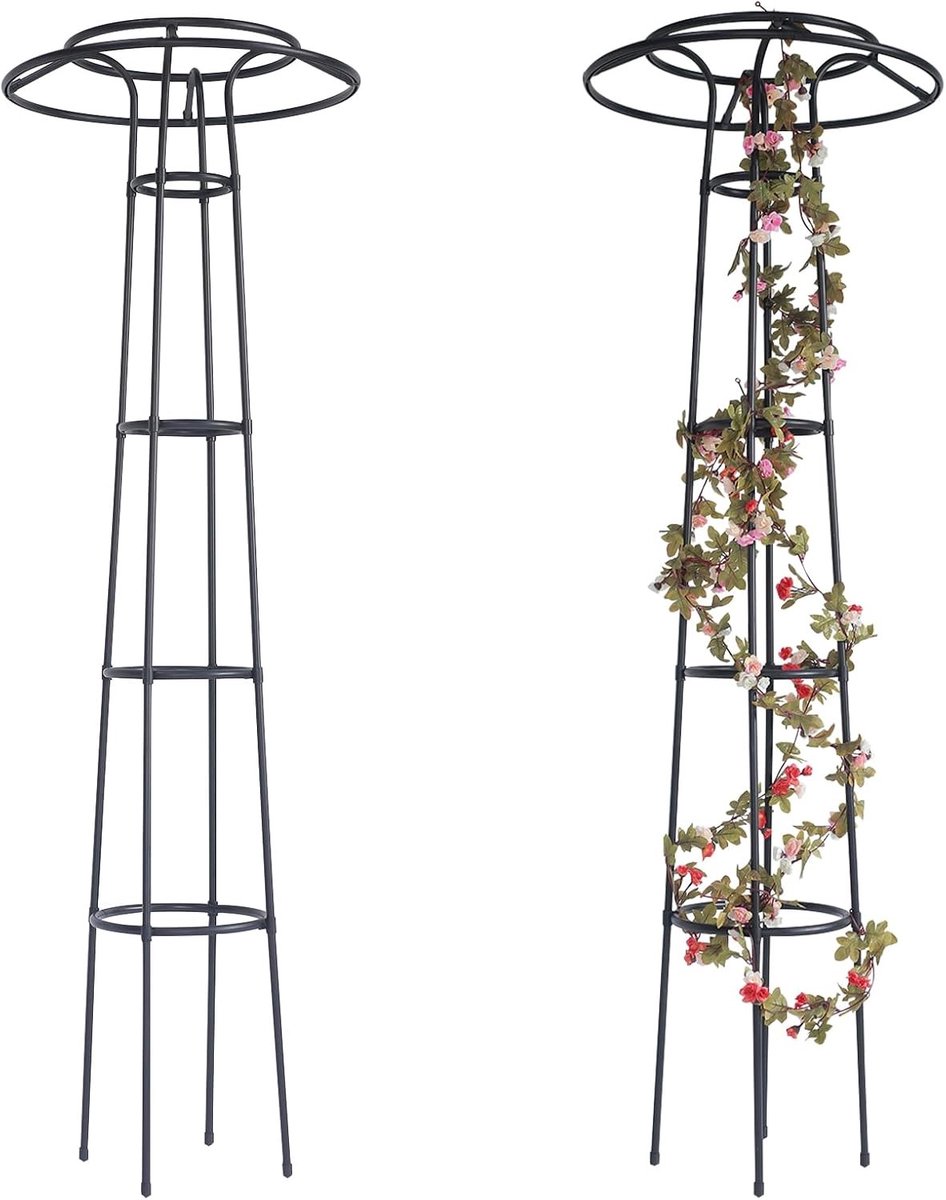 185 cm Tuin Obelisk voor Klimplanten - Zwart Ondersteuning voor Klimrozen, Groenten en Wijnstokken