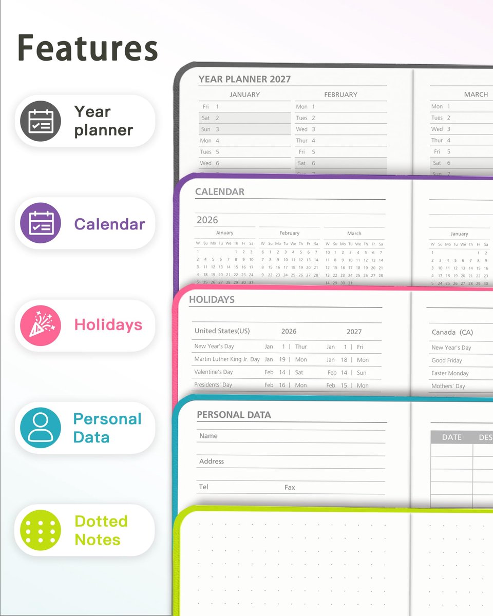 SnelShoppen - Academisch Zakdagboek 2026-2027 A6 Slim Planner met Penhouder - 17 Maanden Week- en Maandplanner - Lederen Harde Kaft - Roze - Perfect v
