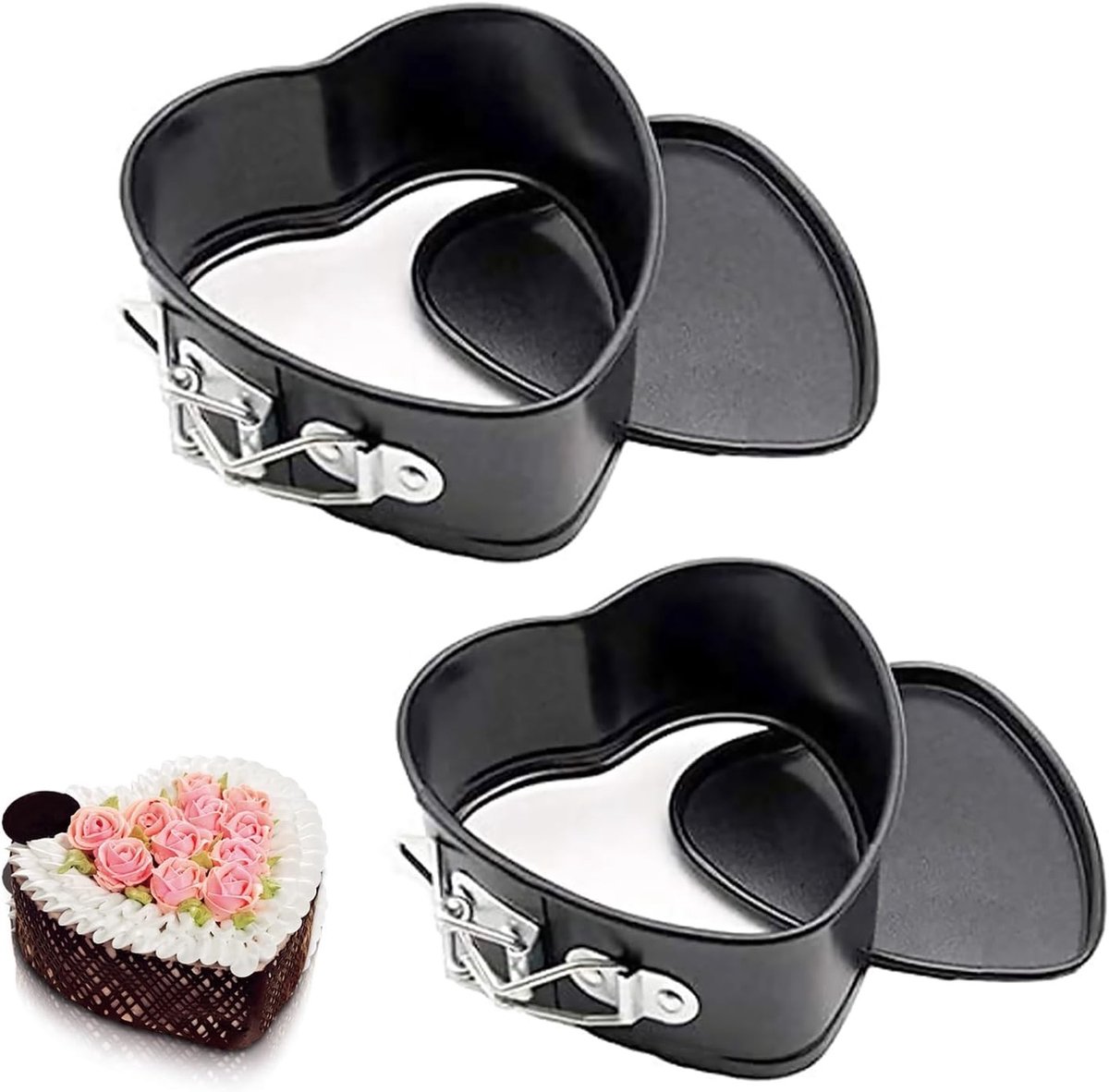 Set van 2 Hartvormige Springvormen voor Taarten en Cheesecakes - Antiaanbaklaag, Diameter 11 cm, Bakaccessoires voor de Bakliefhebber