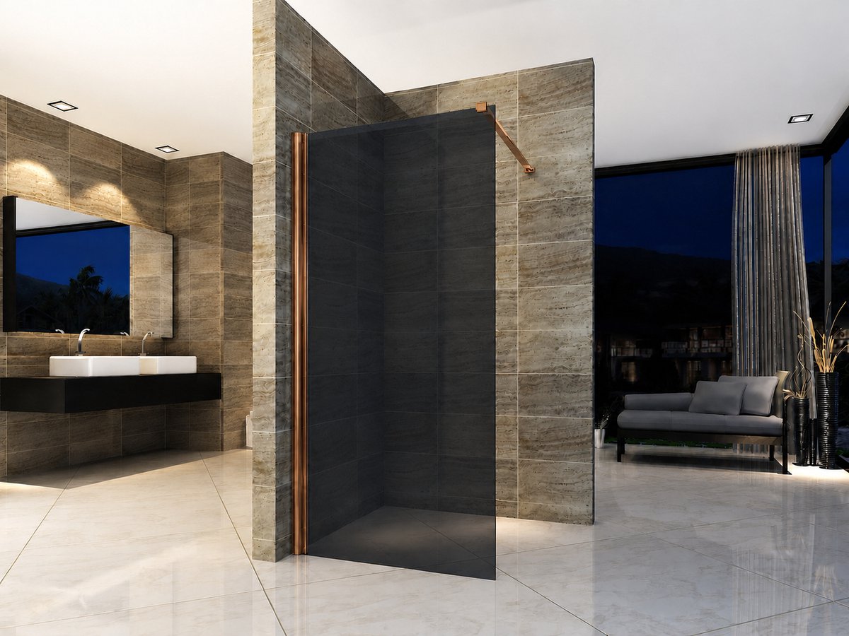 Luxelvia Inloopdouche Douchewand 100 x 200 cm – 8mm Getint glas met Anti-kalk Nano-coating | Vrijstaande Douchewand