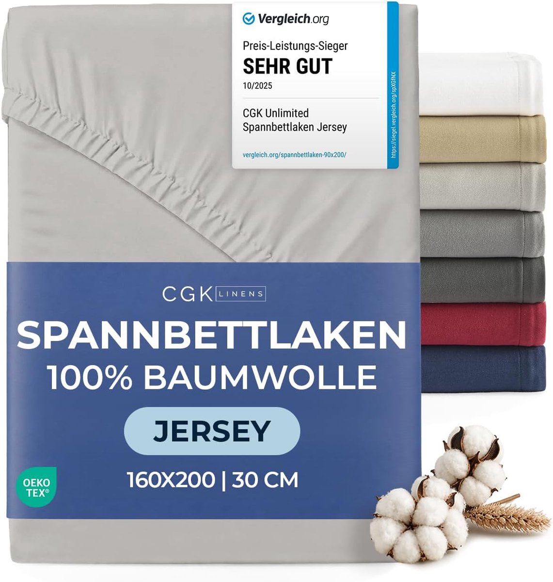 Hoeslaken 160x200 cm - 100% katoen jersey - Oeko-TEX gecertificeerd - Perfecte pasvorm voor matrassen tot 30 cm - ShopVlot