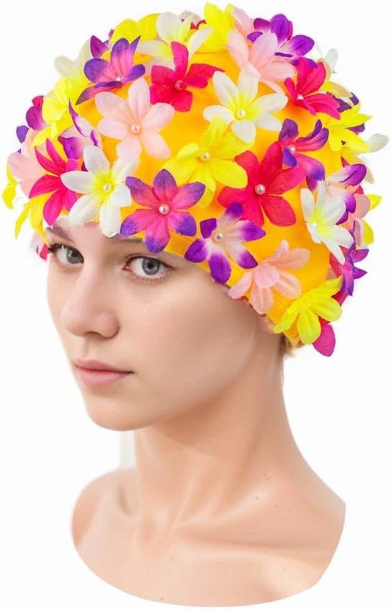 Floral Petal Retro Zwemcap voor Vrouwen en Meisjes - Elastische en Antislip Douchcap in Multicolor, Ideaal voor Zwemmen en Badderen