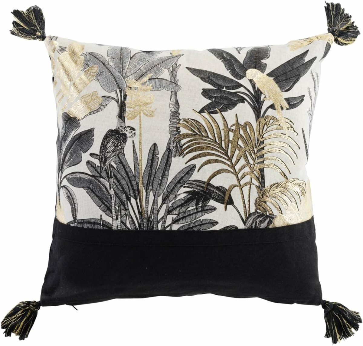 Decoratieve Kussen 40x40 cm met Zwarte en Gouden Bladeren Jungle, Inclusief Vulling, Modern Bankkussen voor Woondecoratie en Comfort