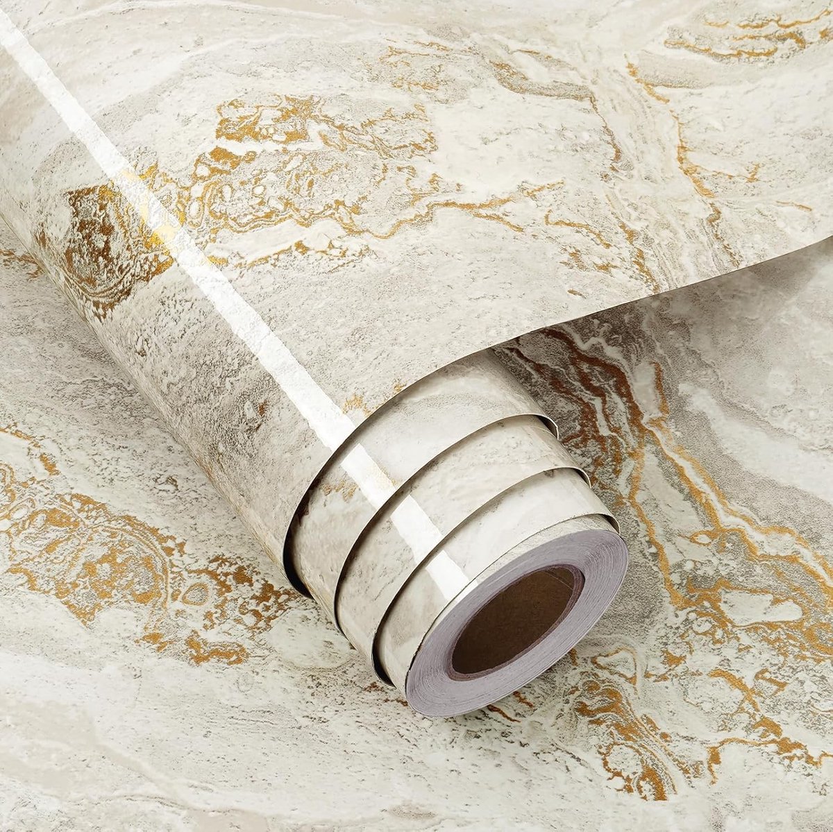 Beige en grijs marmer effect zelfklevend vinyl voor keukenbladen en meubels - 30cm × 5m, waterdicht en duurzaam
