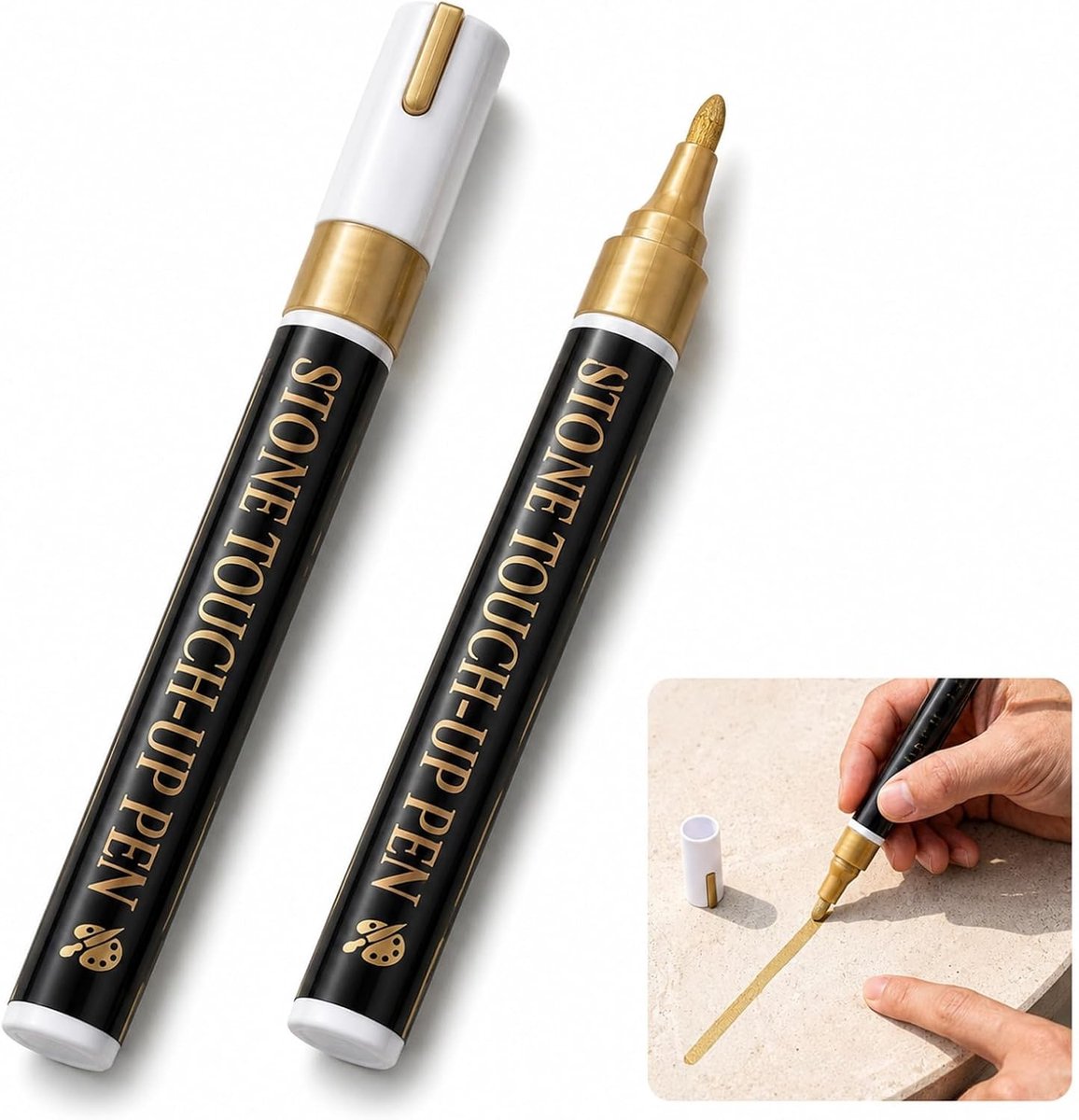 Gouden grafsteenstiften voor het herstellen van vervaagde grafletters, waterdicht en met sterke dekking, ideaal voor keramiek en metaal, 2 stuks