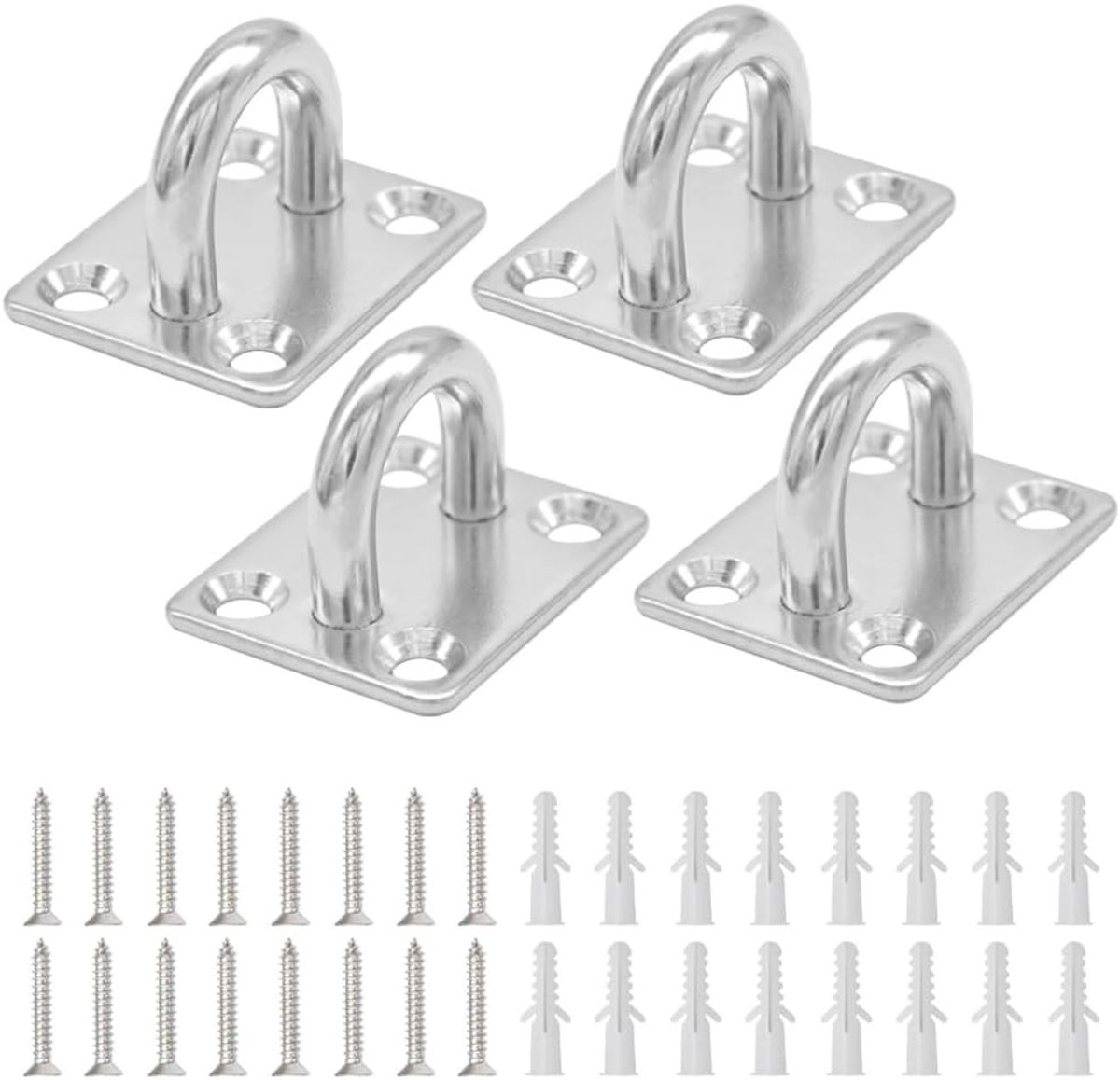 Robuuste 4-delige Pad Eye Plate Set voor M8 Bevestiging - RVS Ophanghaak voor Hangmat en Wandmontage