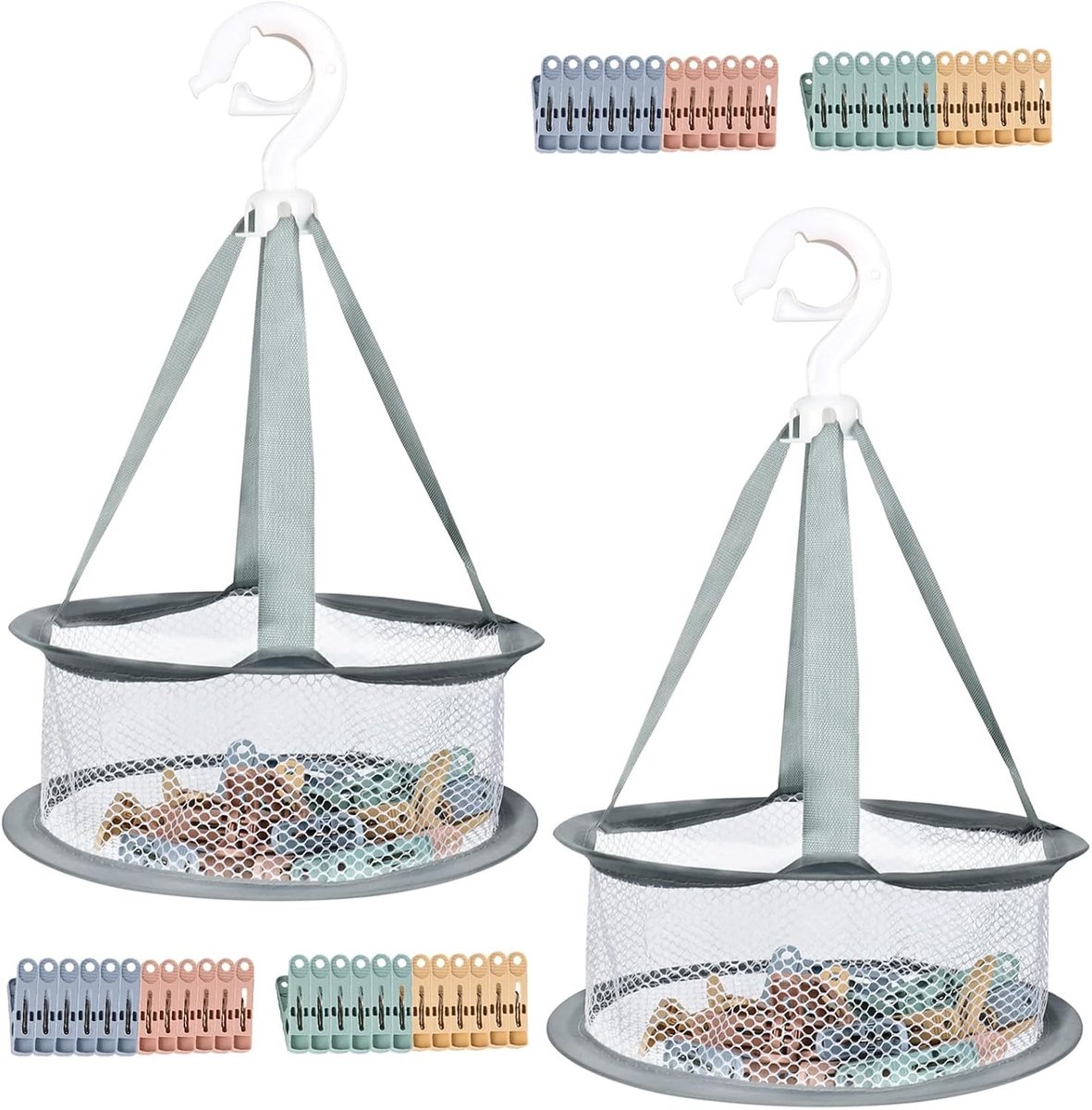 Set van 48 Winddichte Kleurrijke Kledingknijpers van Plastic met 2 Stuks Kledinglijnen en Sokkenknijpers voor Efficiënt Ophangen en Organiseren