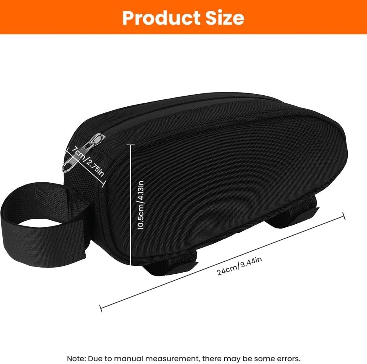 Fietstas enkel - Zwart - 24 x 10,5 x 7 cm - Waterdichte PU Fiets Frame Tas met Gereedschapsvak - Voor Mountainbike en Racefiets