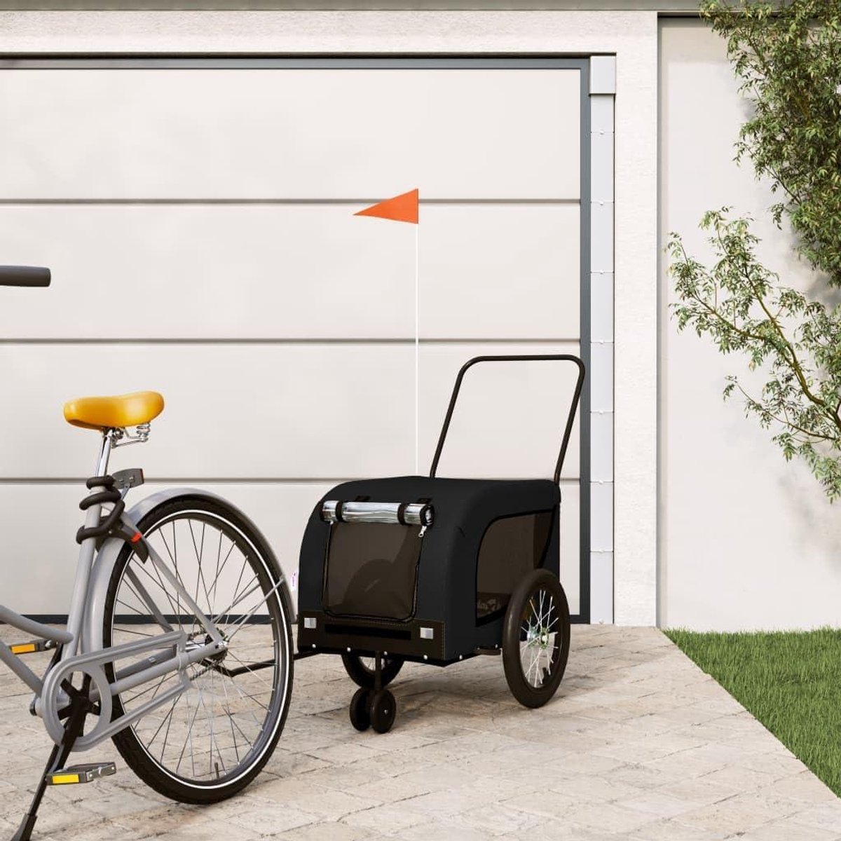 Fietskar Hond - Hondenkar Aanhanger - Veilig Vervoeren - Waterdicht PVC Dak - Niet Gespecificeerd - Zwart
