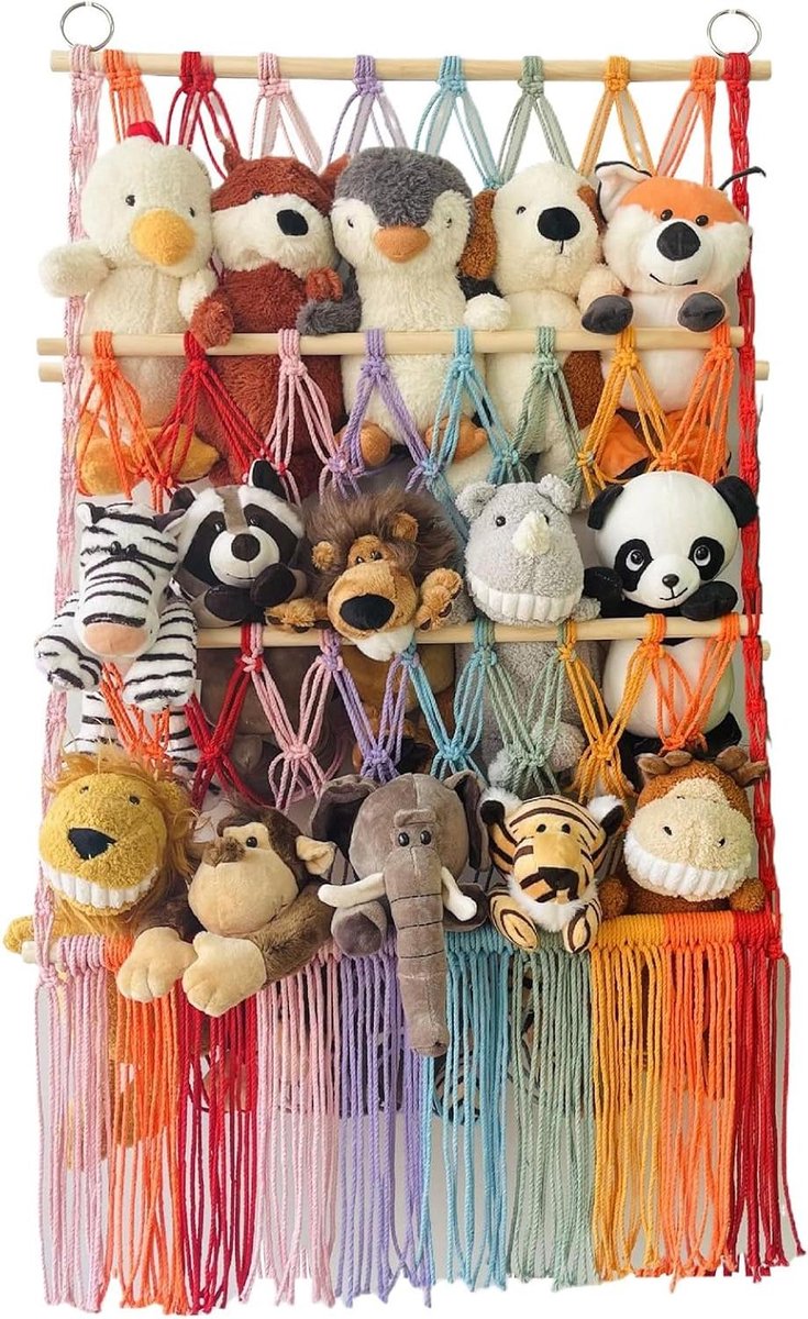Pluche dier net - Knuffel opberger - Kinderkamer organiseren - 3 verdiepingen boho - 92 x 52 cm - Niet gespecificeerd