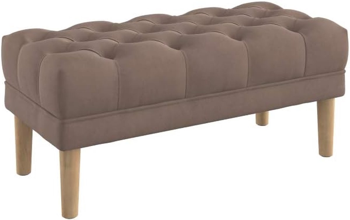 Gestoffeerd bankje - Voetenbankje hal - Comfortabel zitten - Diep geknoopt blad - 100 cm breed - Bruin