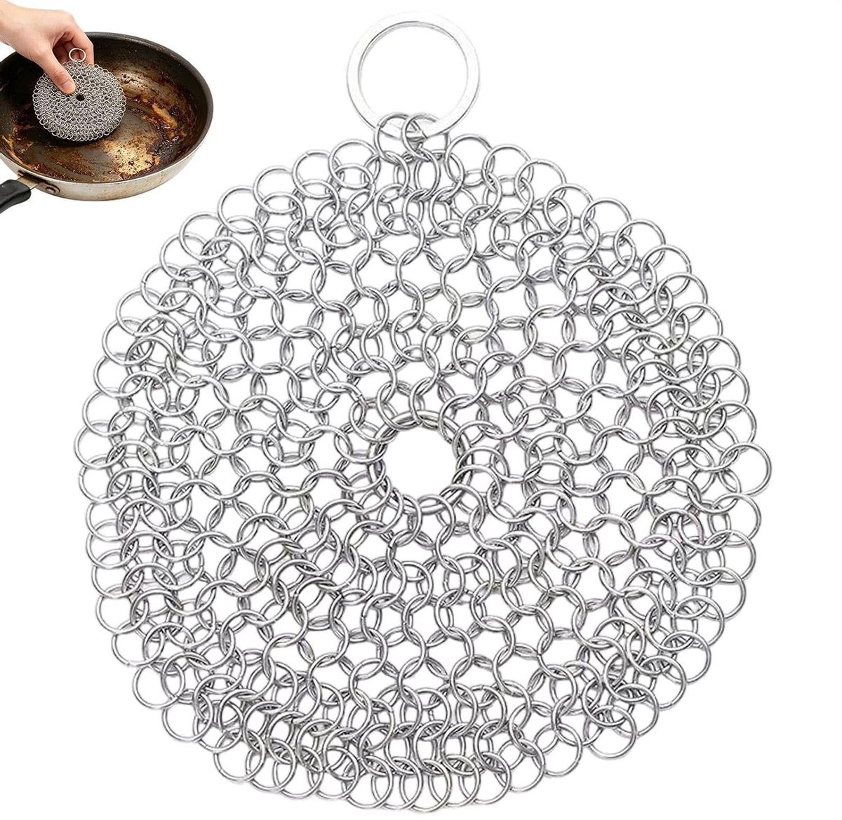 Kettingreiniger - Panreiniger Schrobber - Keuken Reinigen - Roestvrij Staal - 10x10 cm - Zilver