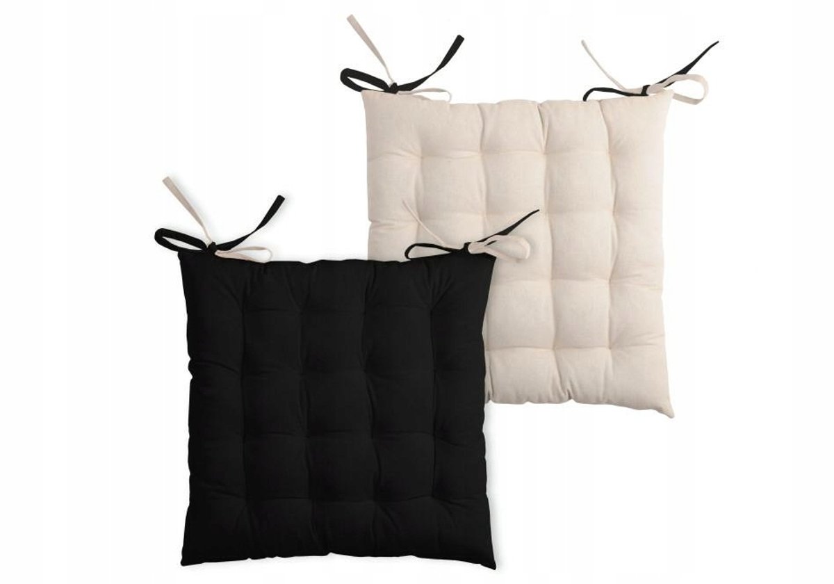 Duo Stoelkussen 40x40 cm Zwart/Beige - Dubbelzijdig & Gekant