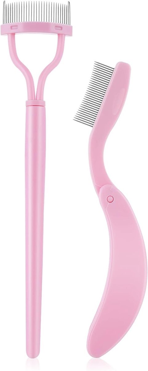 Set van 2 Wimpers en Wenkbrauw Borstels met Metalen Kam, Professionele Scheider voor Wimpers, Perfect voor het Definiëren van Wenkbrauwen en Make-up Gebruik, Roze