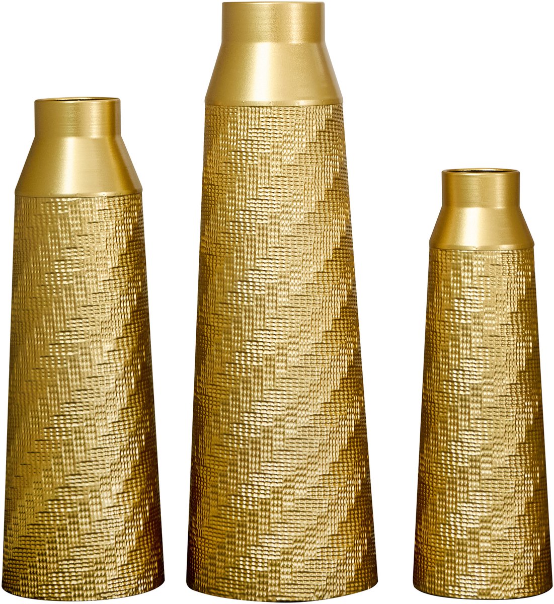 COVREO Vaas 61 cm goud metaal, 3-delige set met textuur voor binnen