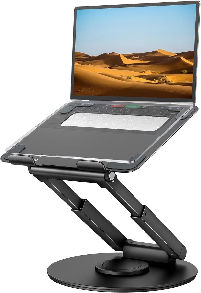 Laptoptafel - Zwart - In hoogte verstelbaar - Aluminium laptopstandaard met 360° draaibare basis - Voor ergonomisch werken