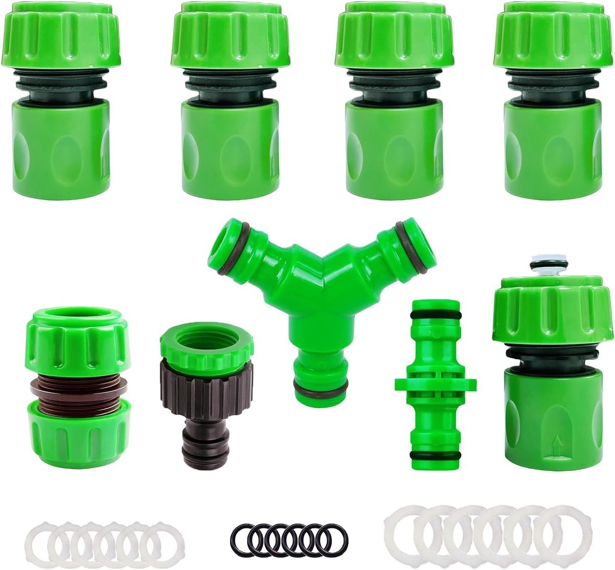 Kunststof Tuinslang Aansluitset - Groen - 1/2 inch en 3/4 inch - Duurzaam ABS-kunststof - Voor Tuinirrigatie en Auto Wassen