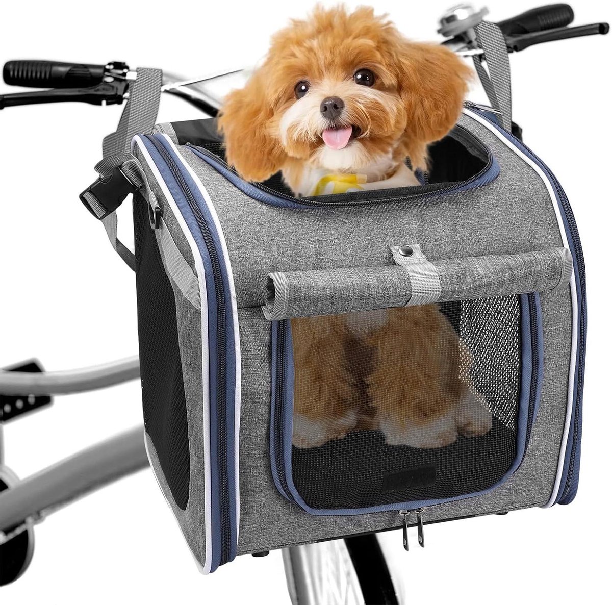 Huisdier Fietsmand - Draagbare Reis carrier - Veilig Vervoer - Uitbreidbaar Ontwerp - 1.2 Kilogram - Grijs