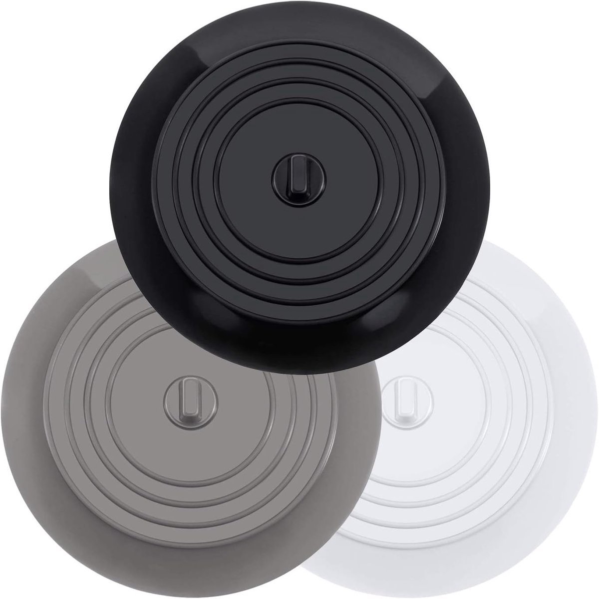 Set van 3 afvoerpluggen - 15 cm diameter - Universele afvoerpluggen voor gootstenen - Afdekkingen voor vloerafvoeren - Volledig gesloten - Wit, grijs en zwart