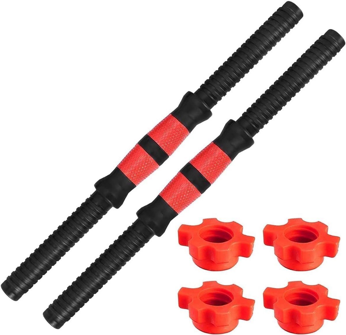 Set van 2 universele halterstangen van 35 cm, stalen verbindingsbuis met antisliphandvatten en sterclips voor effectieve training