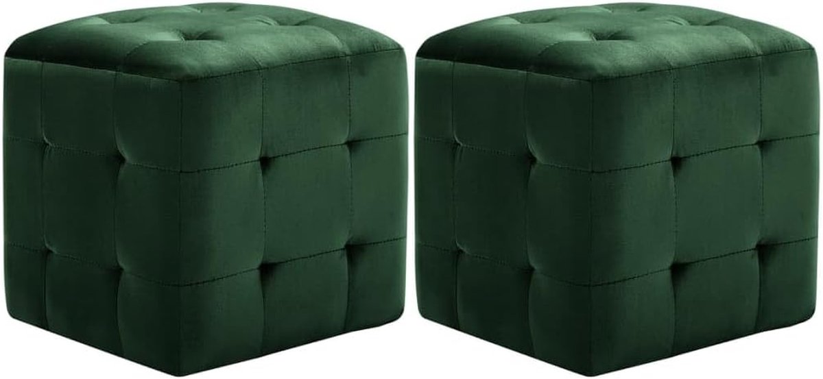 Poef Fluweel - Voetenbankje Zetel - Ontspannen Zitten - Vuilafstotend - 30 x 30 x 30 cm - Groen