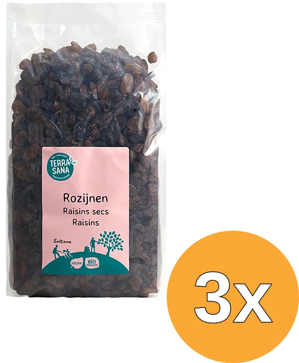 3x Terrasana Raw Rozijnen Sultanas Bio (1000 gr)