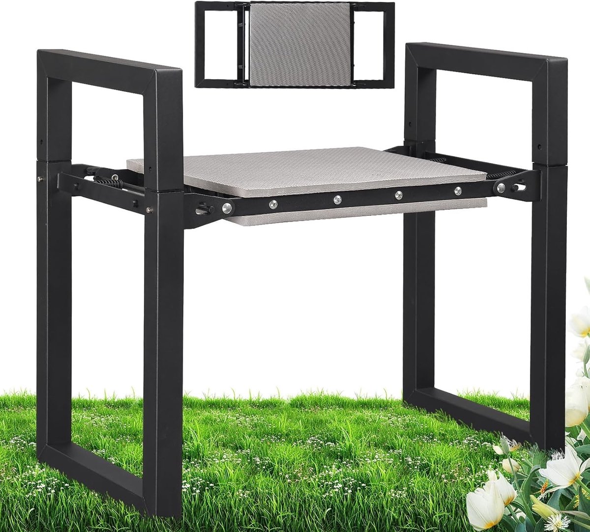 Kniebank voor tuinieren - Zwart - 31 cm breed - Inklapbare kniestoel met kussen en handgrepen - Voor senioren en tuinliefhebbers