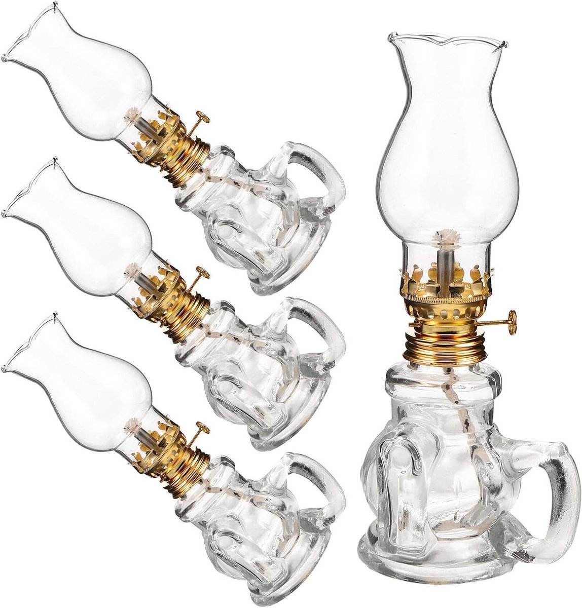 Glazen Olielampen - Petroleumlampen Lantaarn - Sfeerverlichting Huis - Met Handvat - 4 stuks - Transparant
